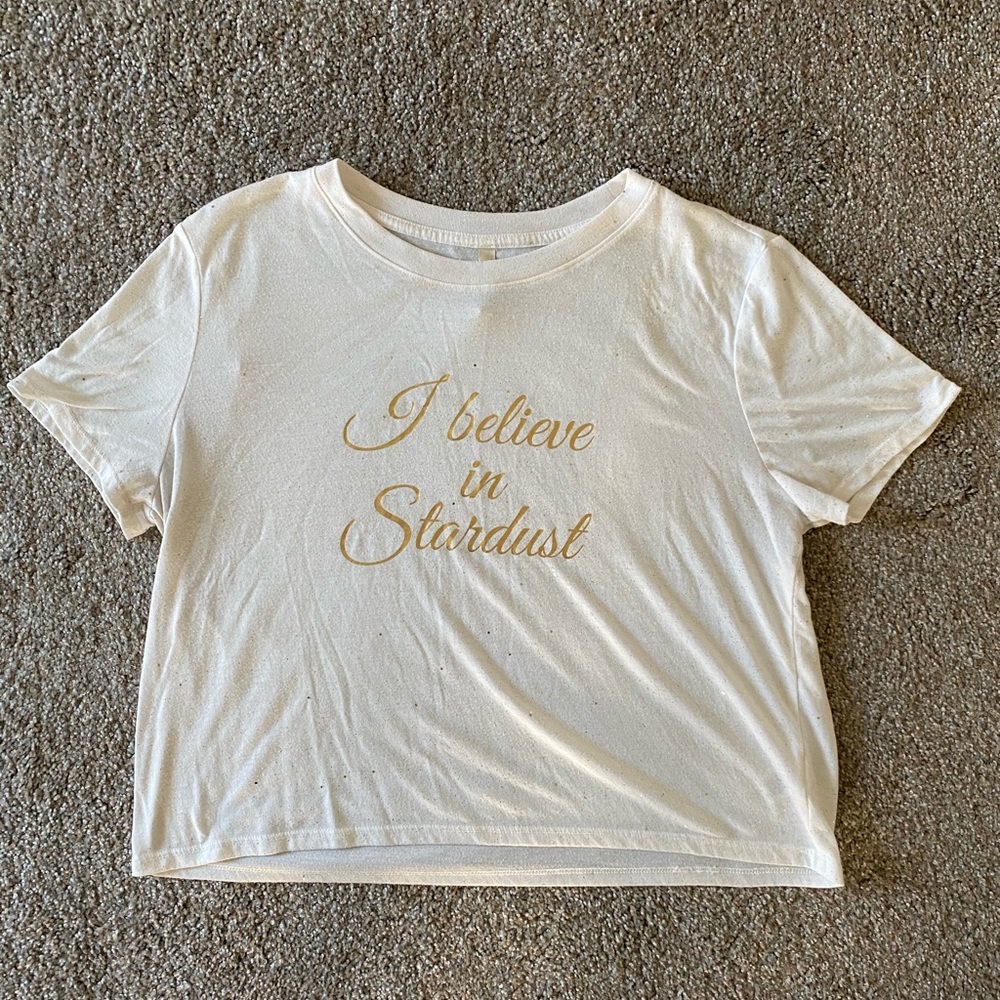 White Graphic Tee with Gold Sparkles